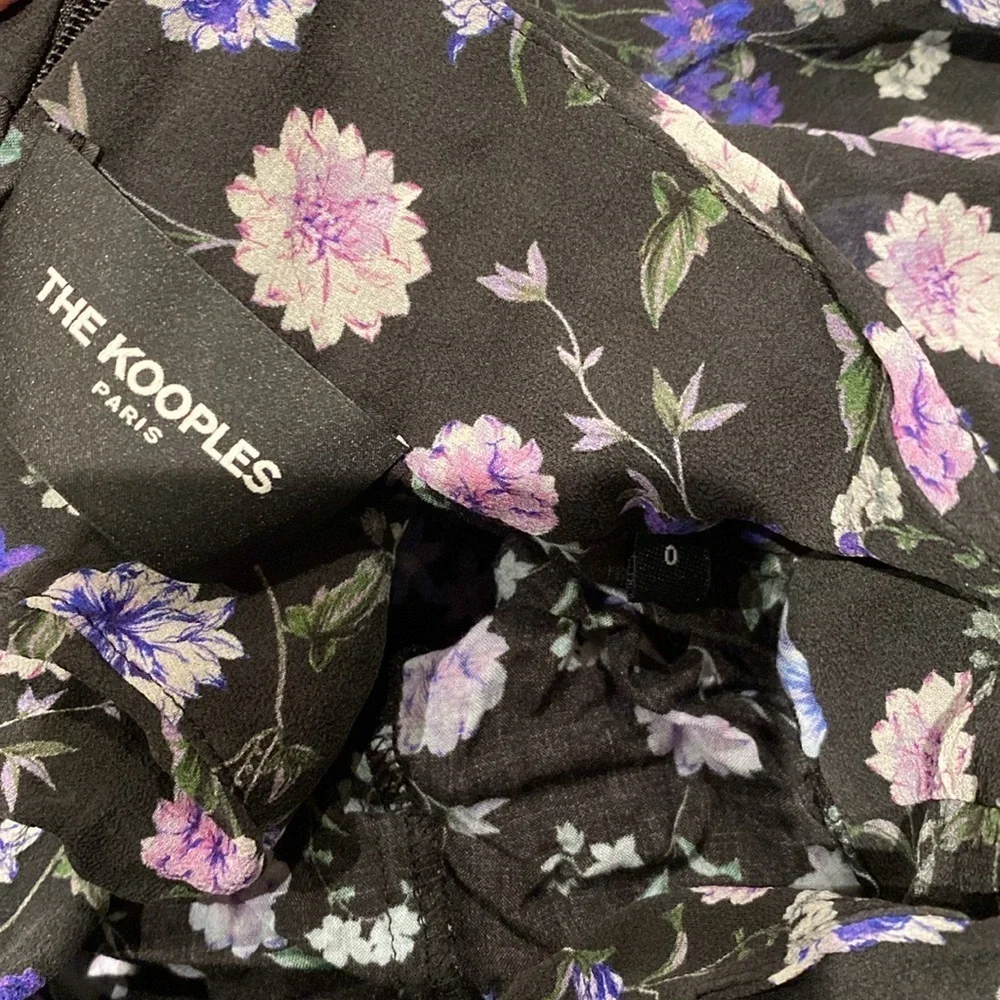 The Kooples / ruched Skirt with purple Floral Print motif buttons 0